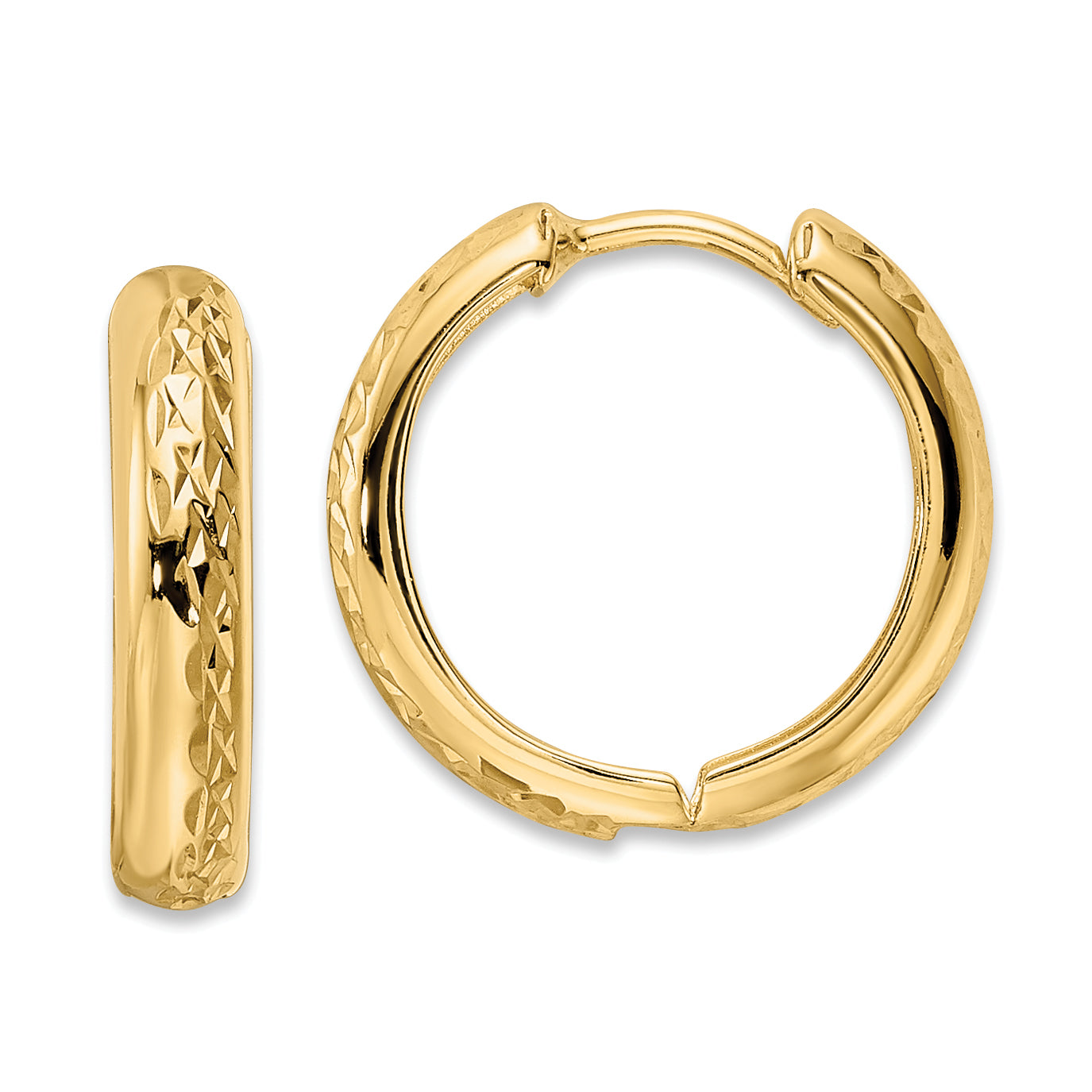 14k Polished Textured 3x15mm Hinged Hoop Earrings Main image
