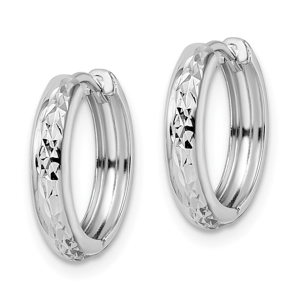 14k White Gold Polished Textured 3x15mm Hinged Hoop Earrings Secondary image