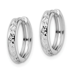 14k White Gold Polished Textured 3x15mm Hinged Hoop Earrings