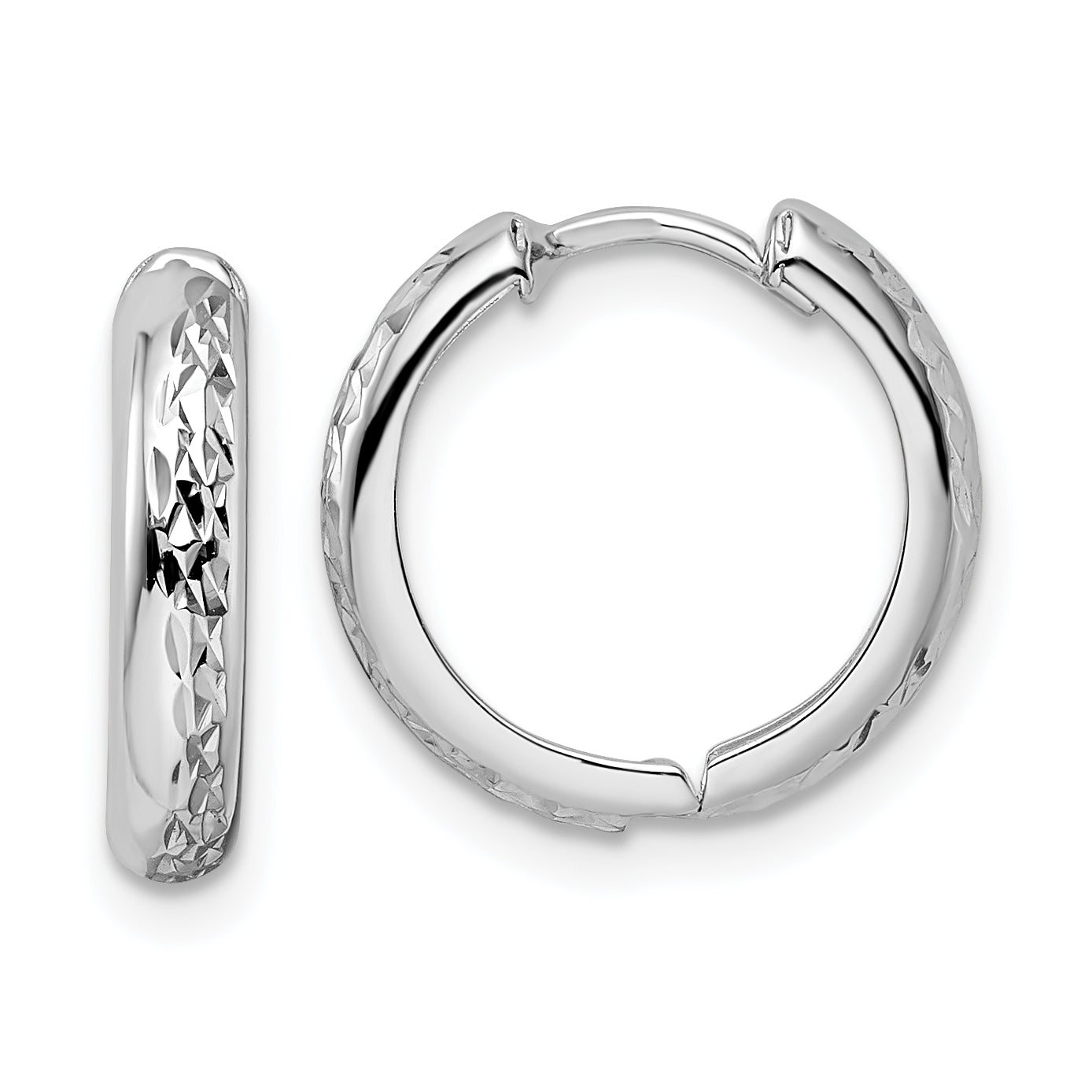 14k White Gold Polished Textured 3x15mm Hinged Hoop Earrings Main image