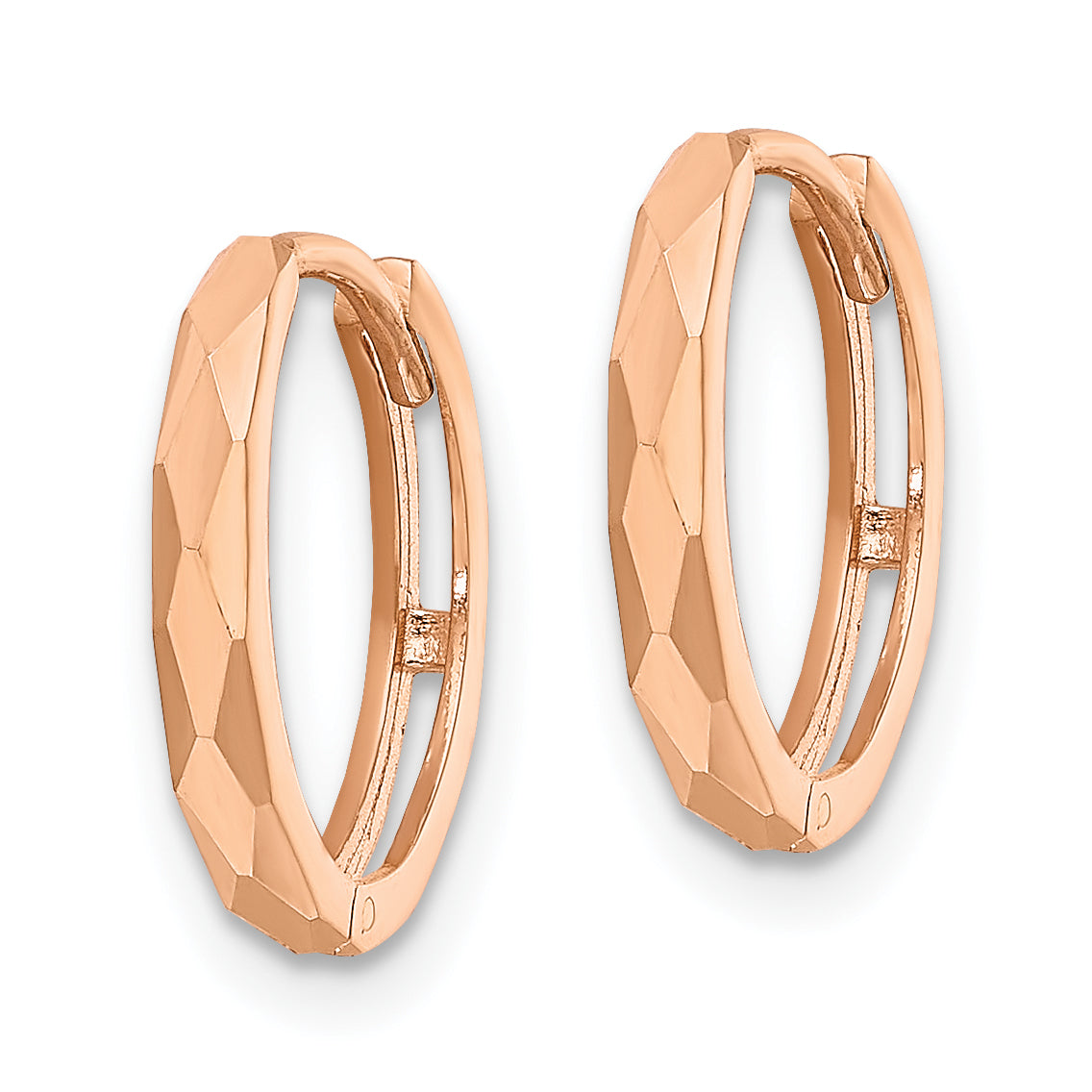 14k Rose Gold Polished Faceted 2x14mm Hinged Hoop Earrings Secondary image
