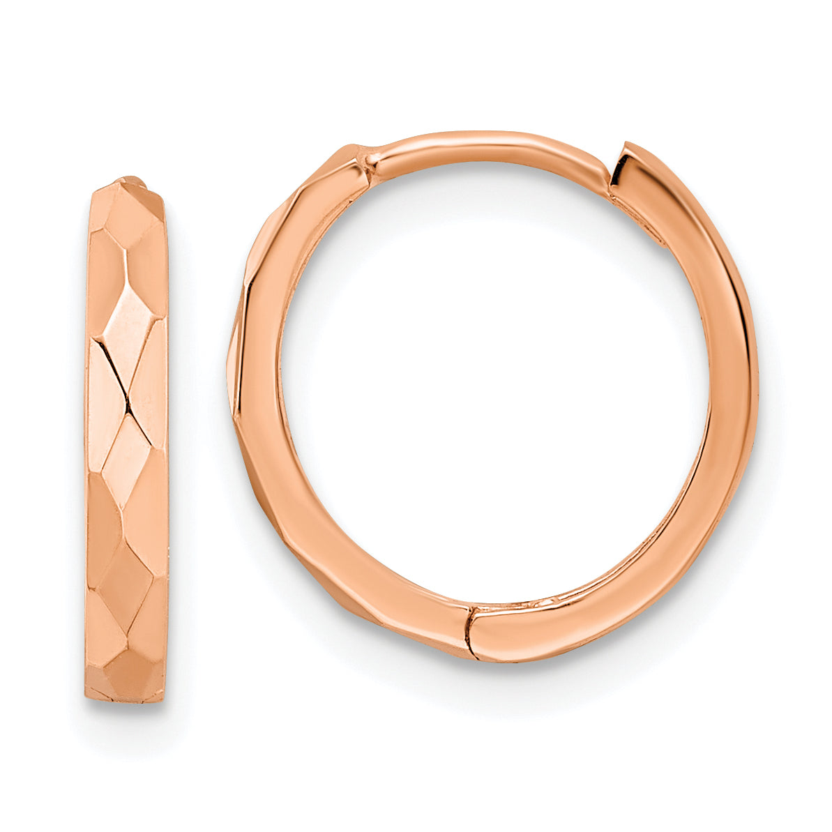 14k Rose Gold Polished Faceted 2x14mm Hinged Hoop Earrings Main image