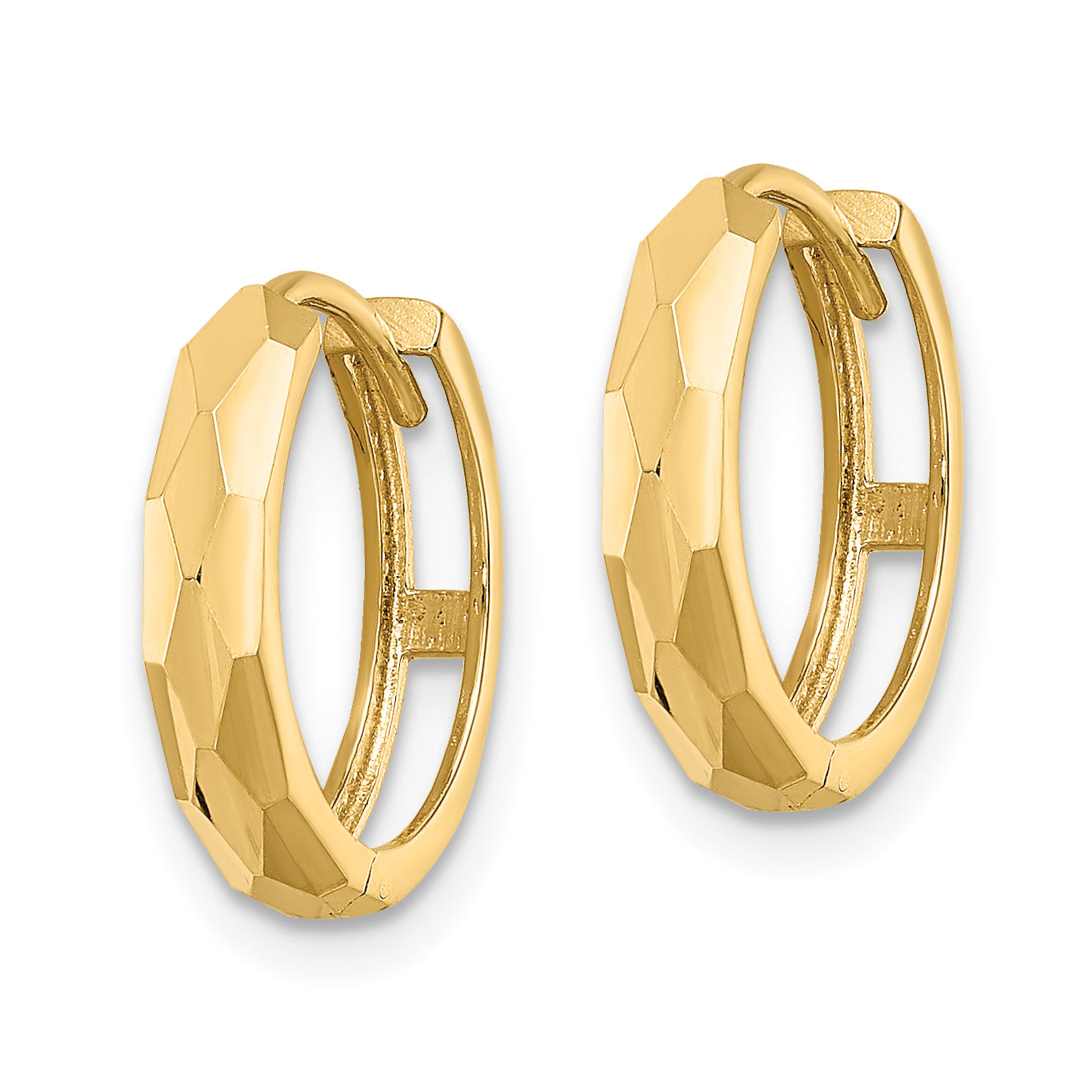 14k Polished Faceted 3x15mm Hinged Hoop Earrings Secondary image