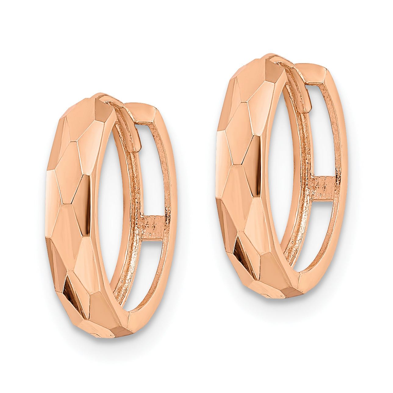 14k Rose Gold Polished Faceted 3x15mm Hinged Hoop Earrings Secondary image