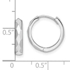 14k White Gold Polished Faceted 3x15mm Hinged Hoop Earrings