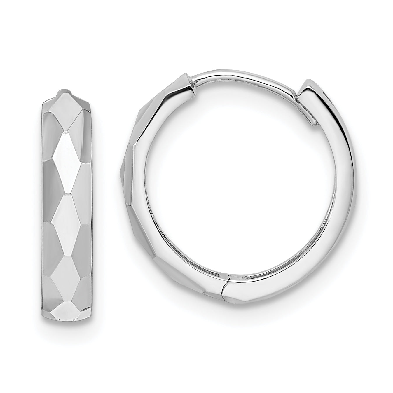 14k White Gold Polished Faceted 3x15mm Hinged Hoop Earrings Main image