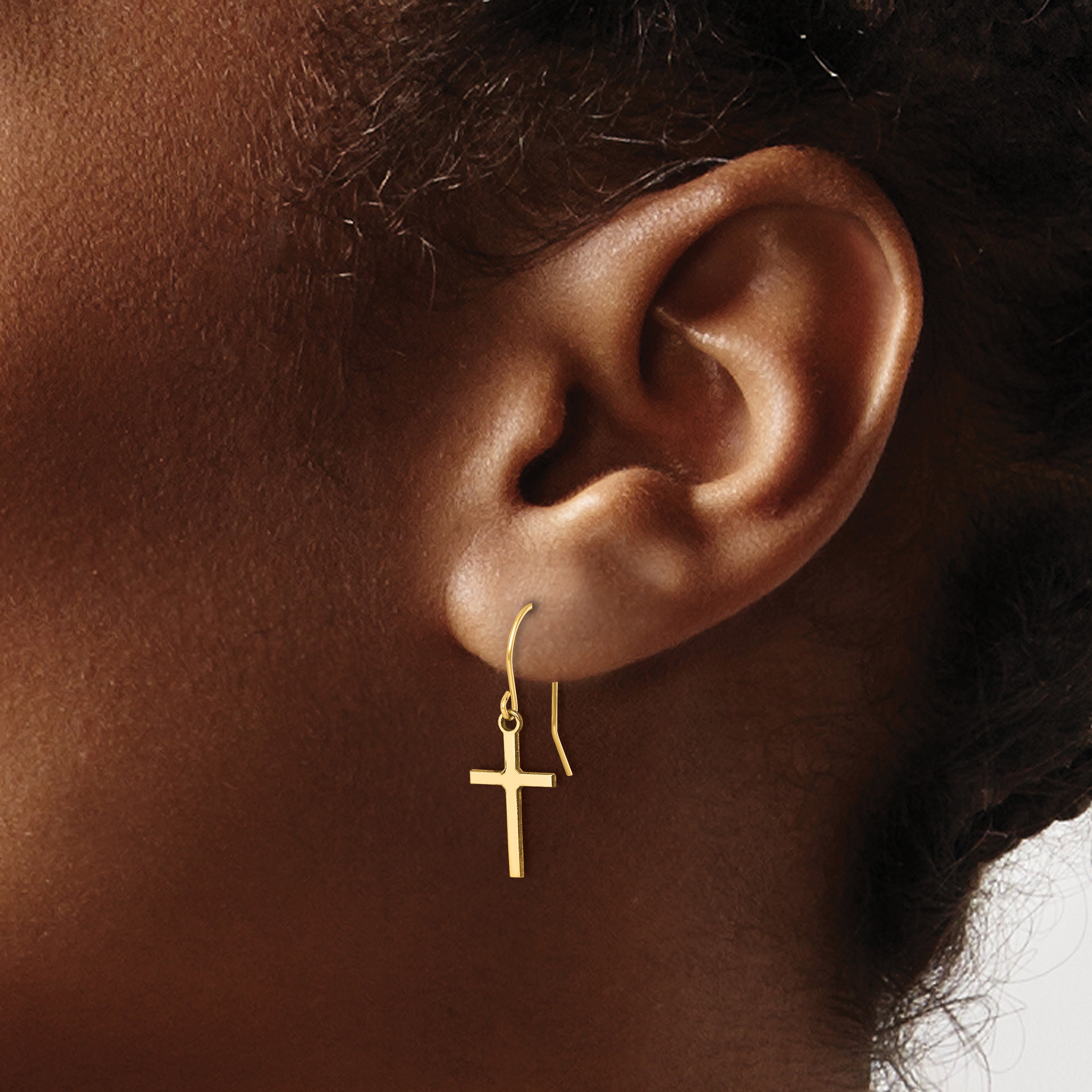 14k Dangle Cross Shepherd Hook Earrings