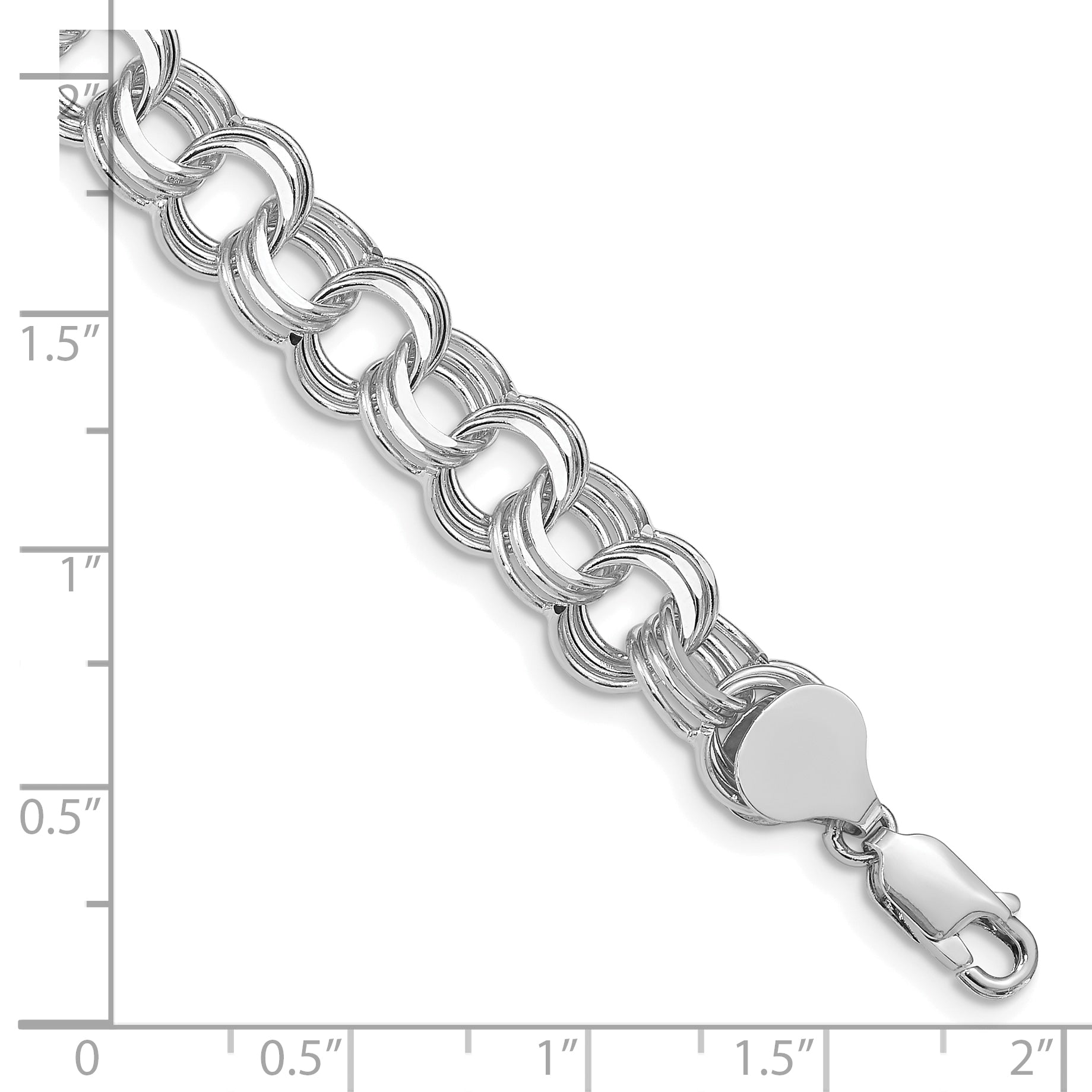 14k White Gold 9mm Solid Triple Link 8 inch Charm Bracelet
