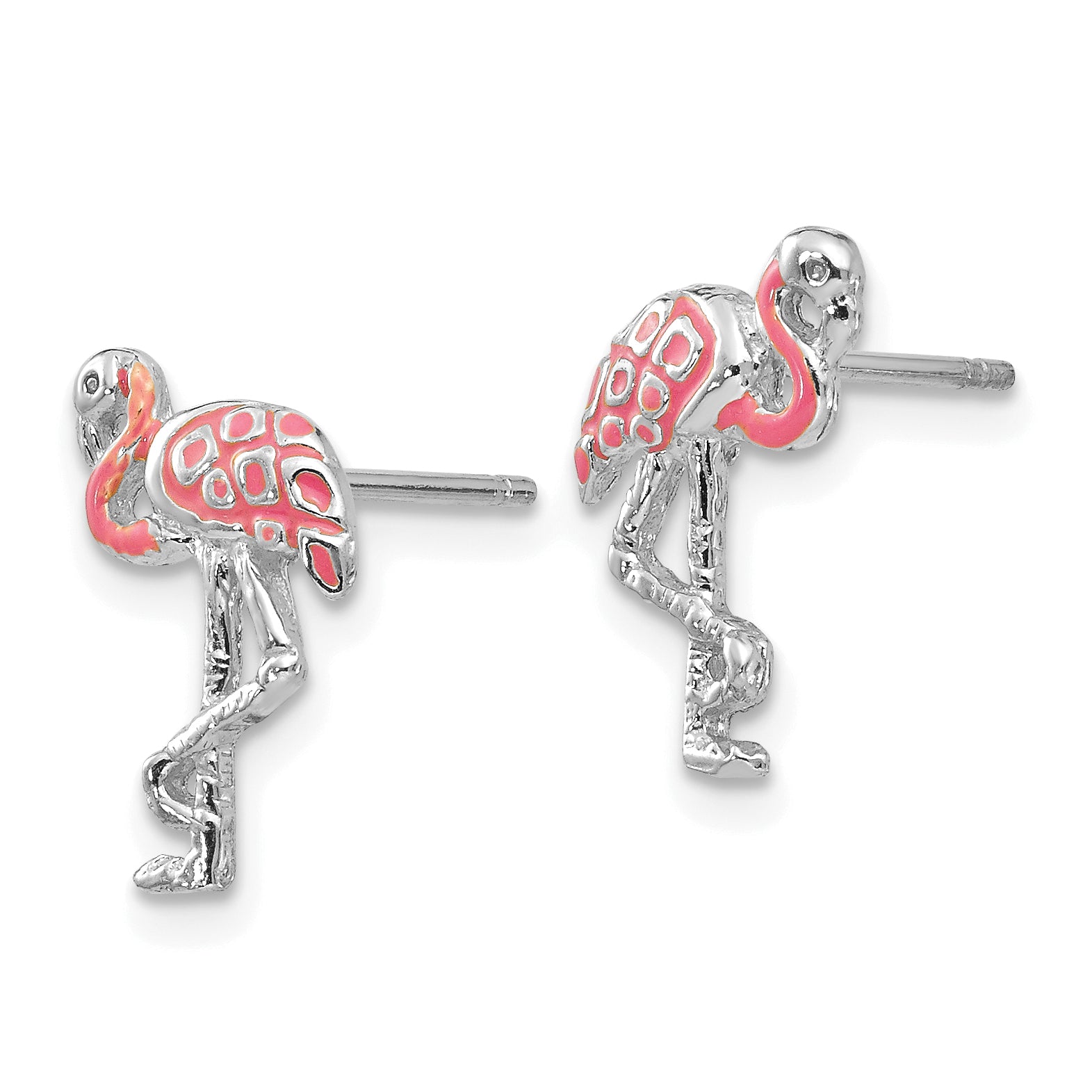 14K White Gold Pink Enameled Flamingo Post Earrings Secondary image