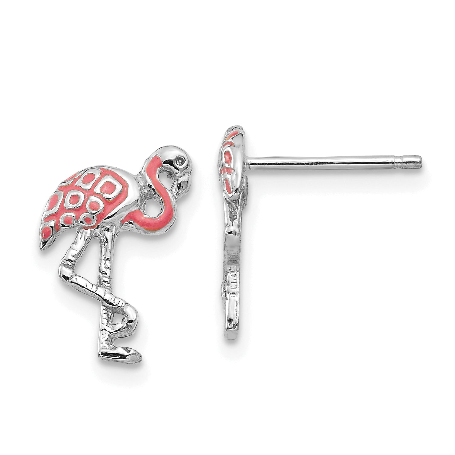 14K White Gold Pink Enameled Flamingo Post Earrings Main image