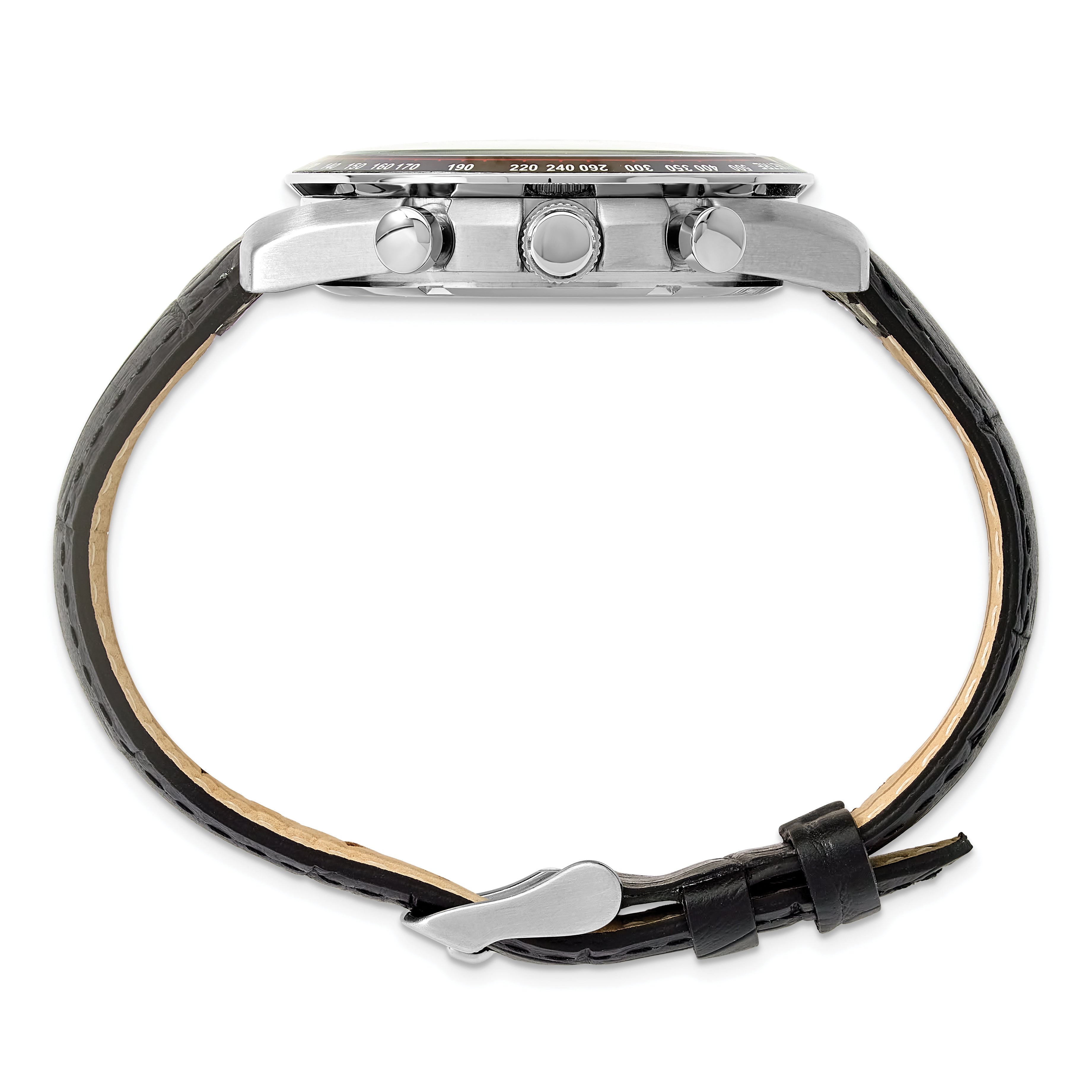 Mens Chisel Stainless Steel Black Leather Chronograph Watch