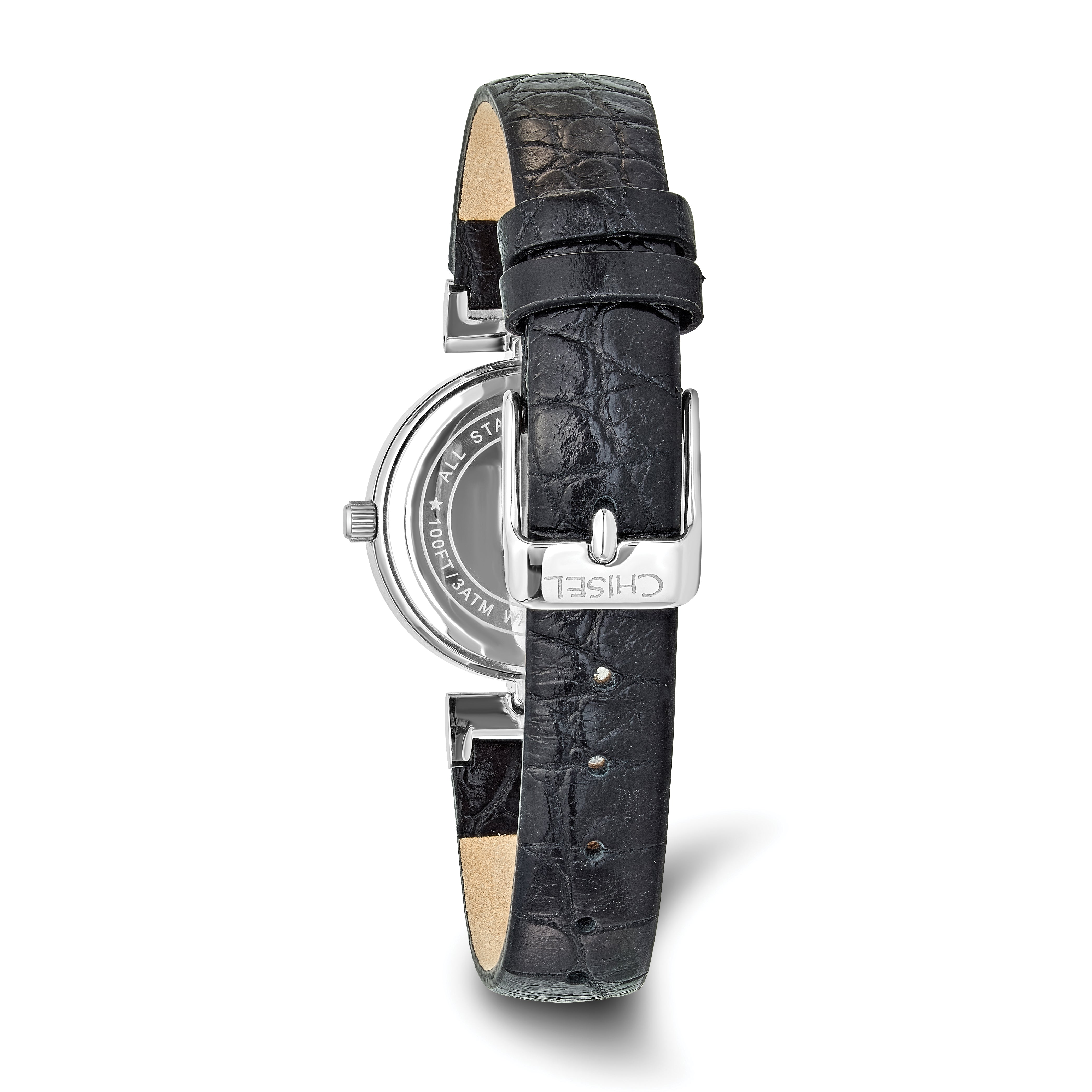 Ladies Chisel Black Dial Black Leather Watch