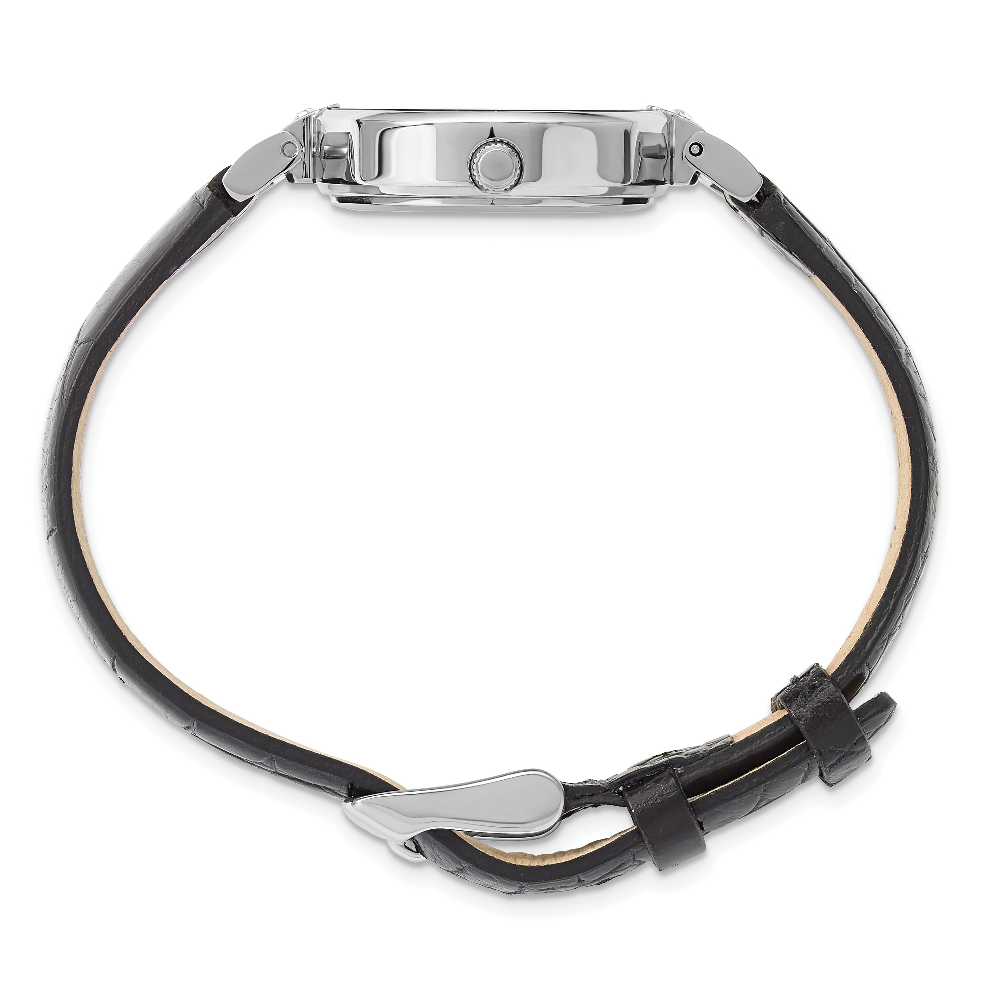 Ladies Chisel Black Dial Black Leather Watch