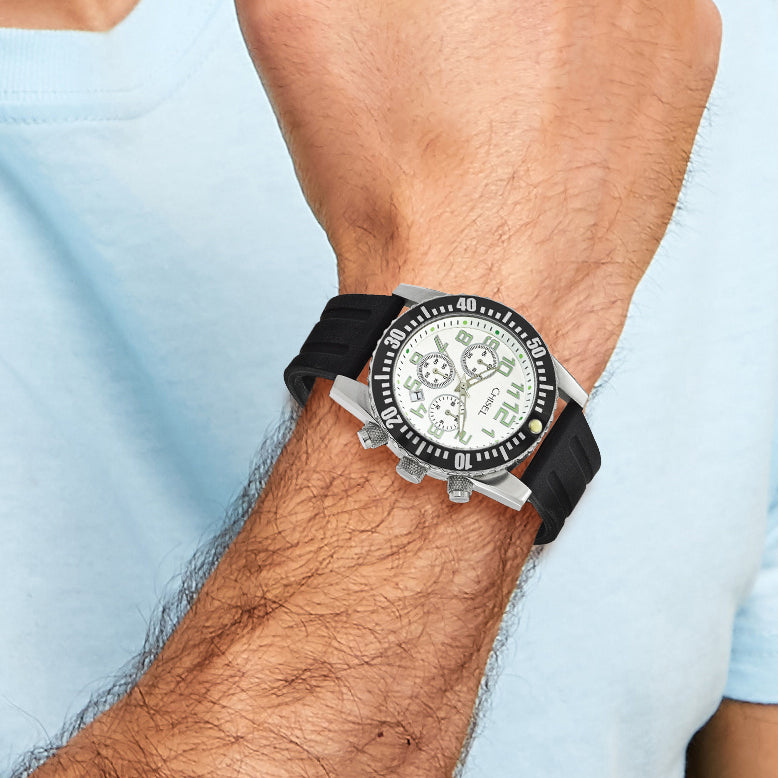 Mens Chisel White Dial Silicone Strap Chronograph Watch