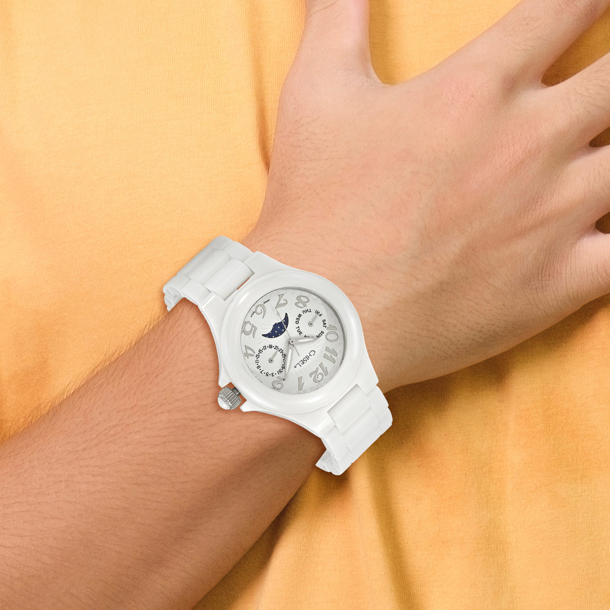 Ladies Chisel White Ceramic White Dial Watch