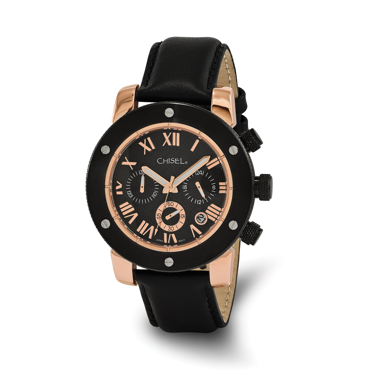 Mens Chisel Rose IP-plated Black Dial Chronograph Watch