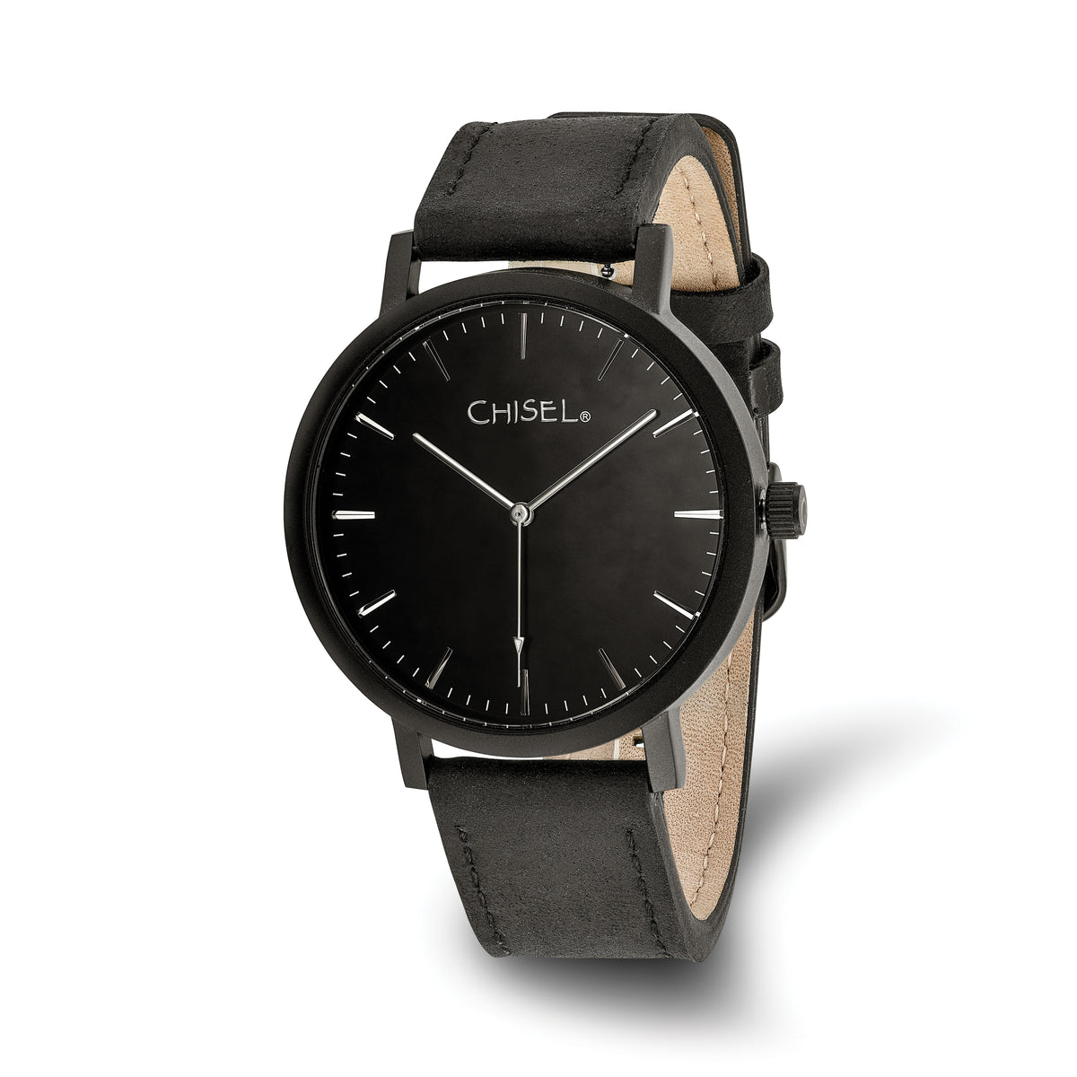 Chisel Matte Black IP-plated Black Dial Black Leather Band with Quick Release Watch