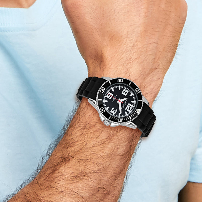 Mens Chisel 44mm Black Silicone Strap Watch