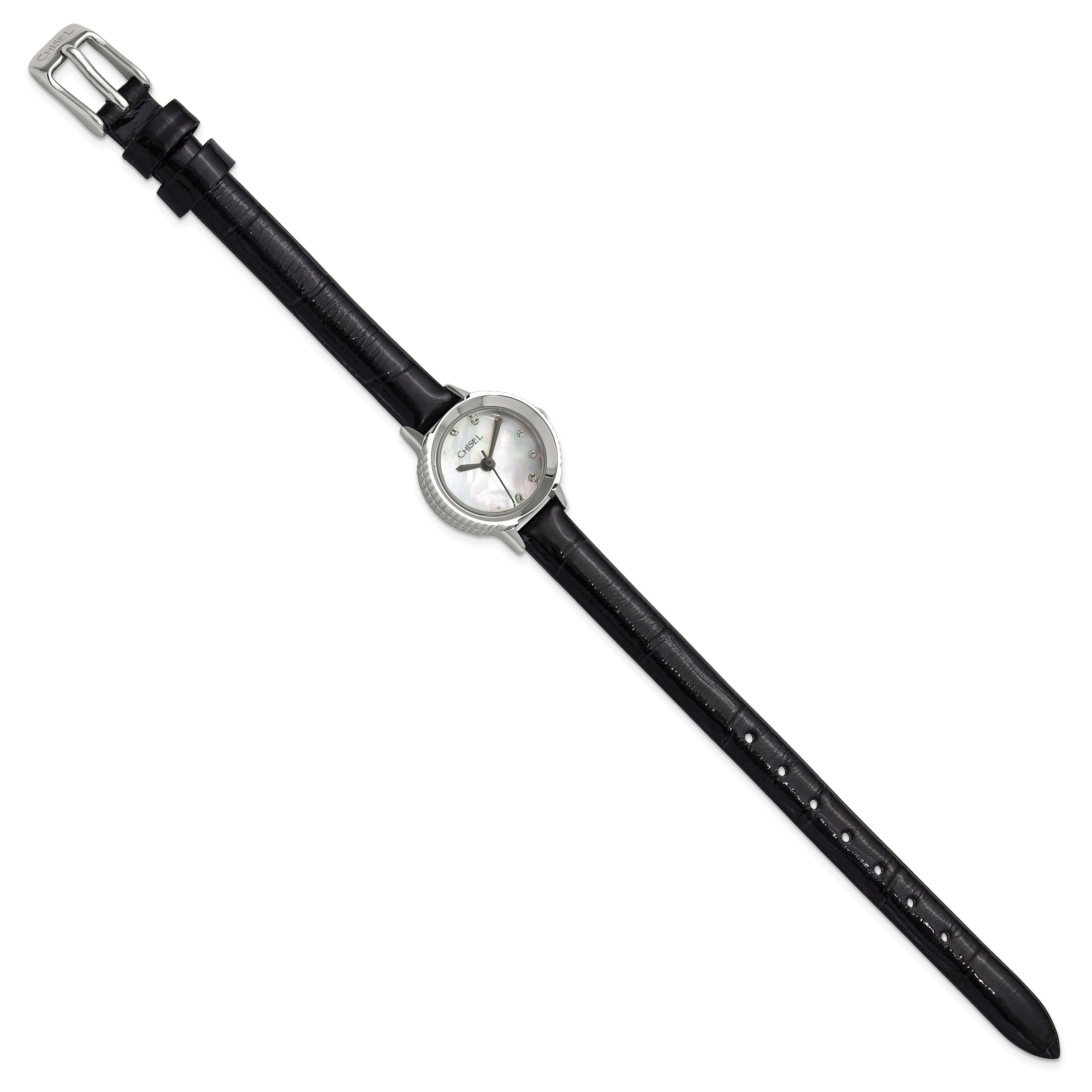 Ladies Chisel Stainless Steel Black Leather Strap Watch