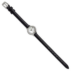 Ladies Chisel Stainless Steel Black Leather Strap Watch