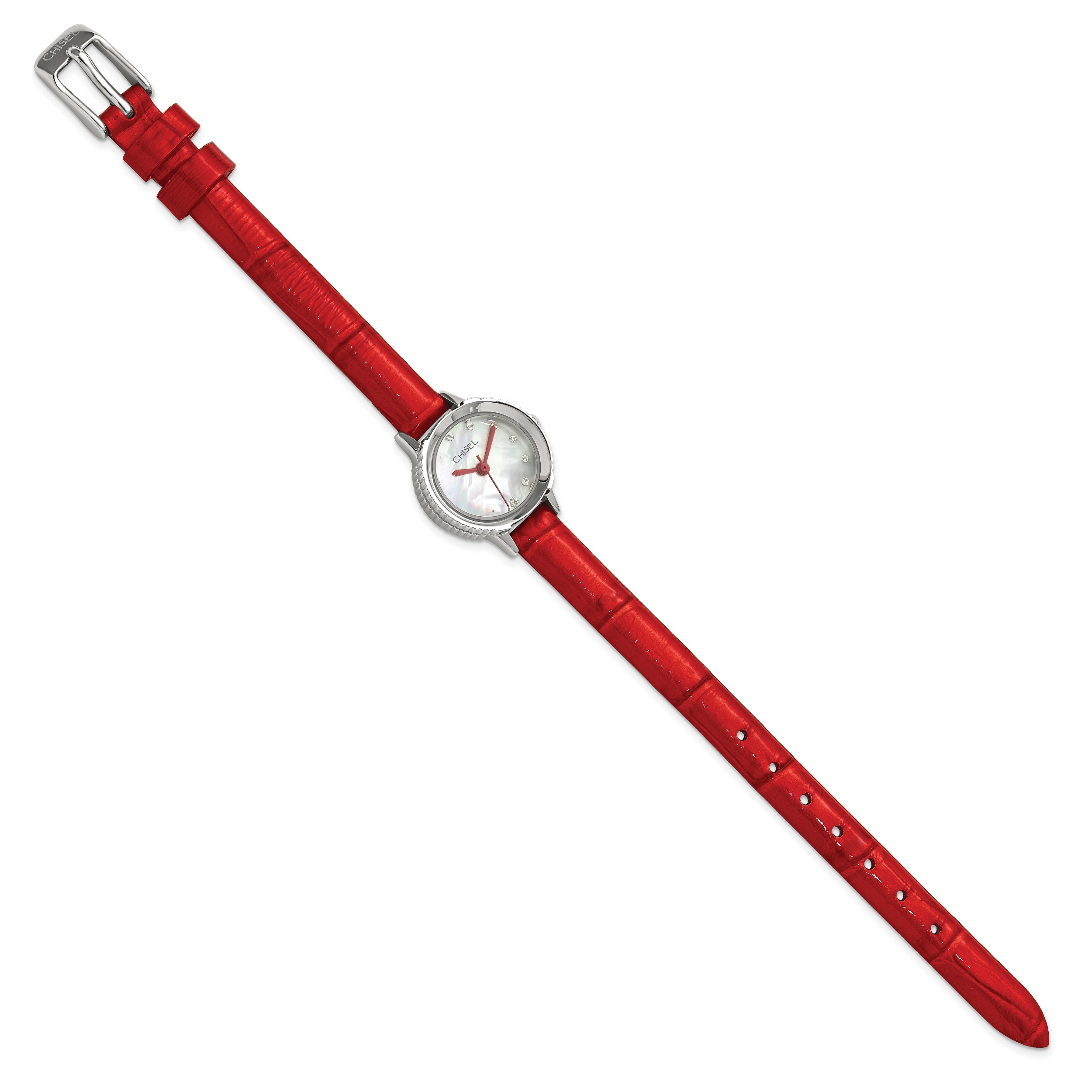 Ladies Chisel Stainless Steel Red Leather Strap Watch