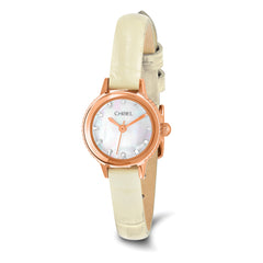 Ladies Chisel Stainless Steel Rose IP-plated White Leather Strap Watch