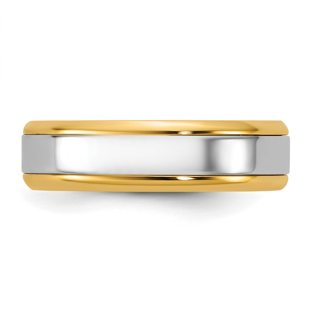 14k Two-Tone Yellow and White 6mm Beveled Edge Wedding Band