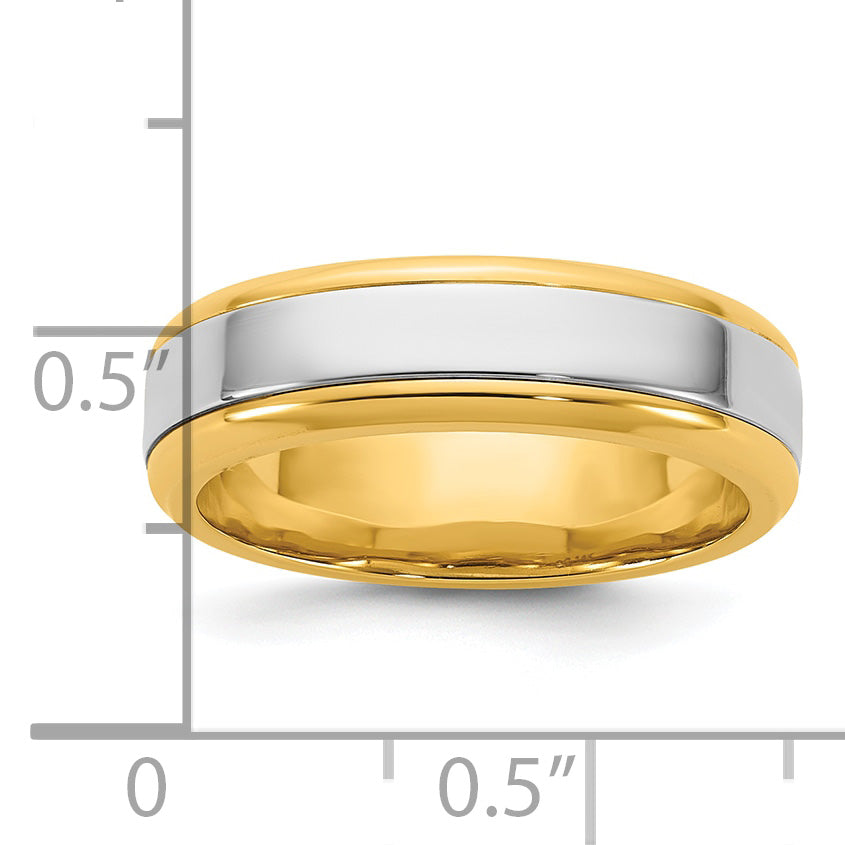 14K Two-Tone Gold Beveled Flat Comfort-Fit Wedding Band 6mm