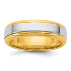 14K Two-Tone Gold Beveled Flat Comfort-Fit Wedding Band 6mm