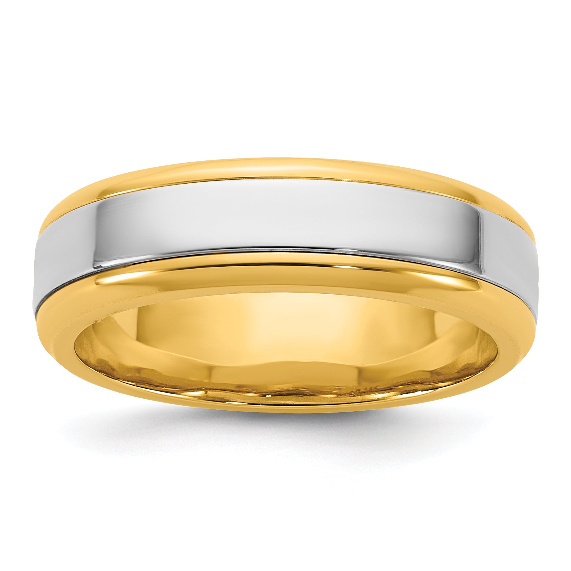 14K Two-Tone Gold Beveled Flat Comfort-Fit Wedding Band 6mm