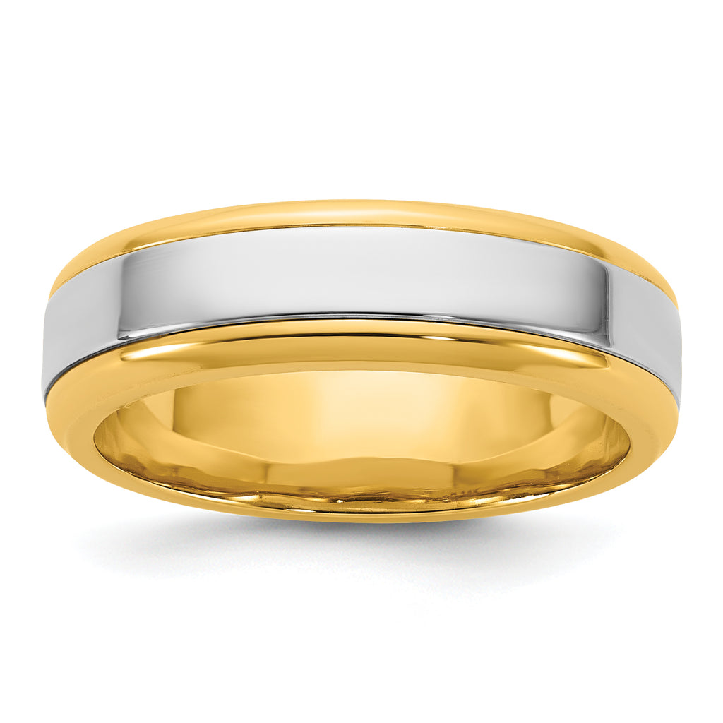 14k Two-Tone Yellow and White 6mm Beveled Edge Wedding Band