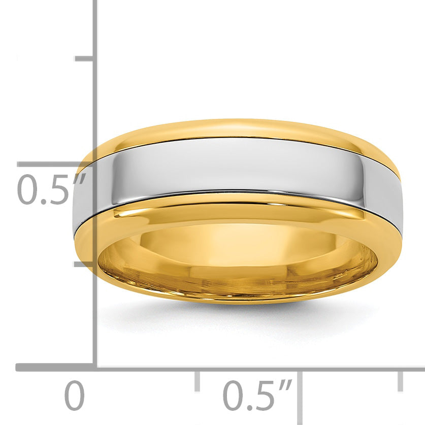 14k Two-Tone Yellow and White 7mm Beveled Edge Wedding Band