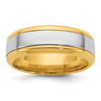 14k Two-Tone Yellow and White 7mm Beveled Edge Wedding Band