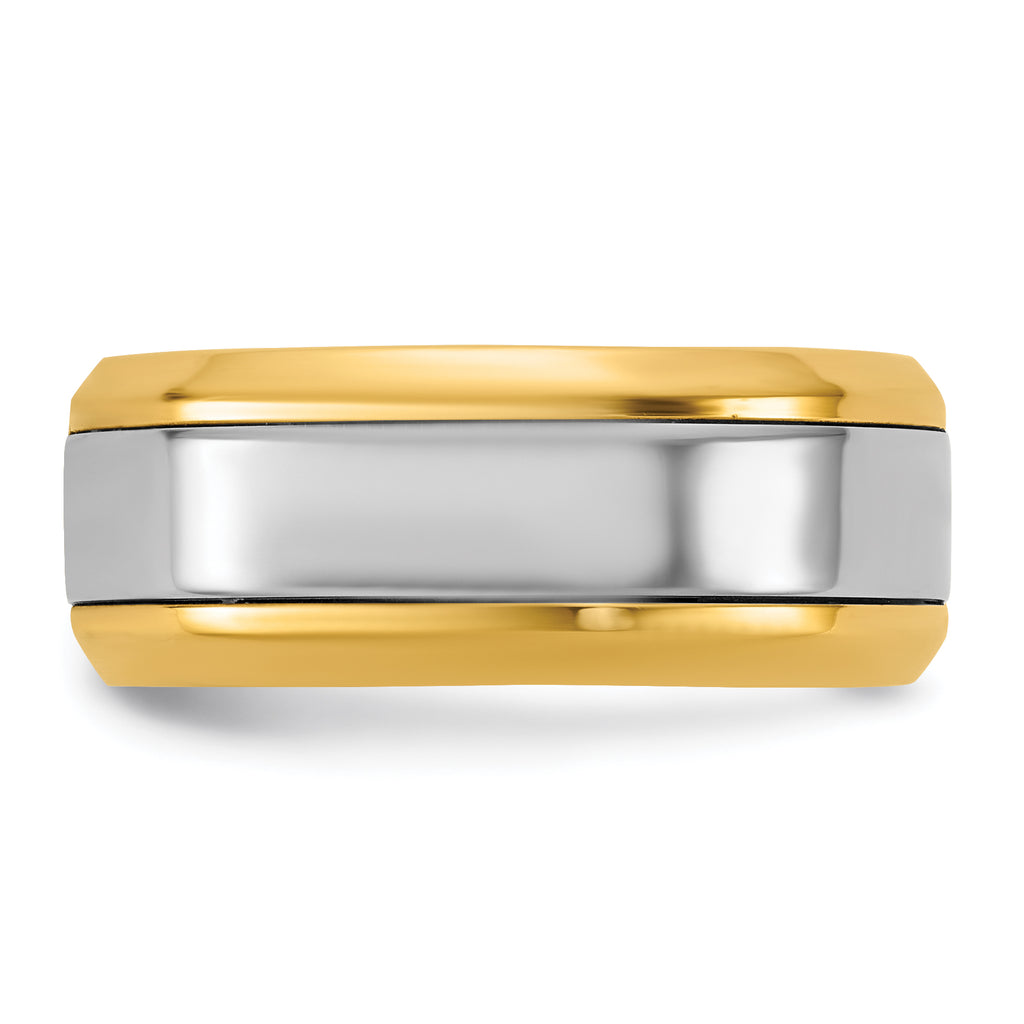 14K Two-Tone Gold Beveled Flat Comfort-Fit Wedding Band 8mm