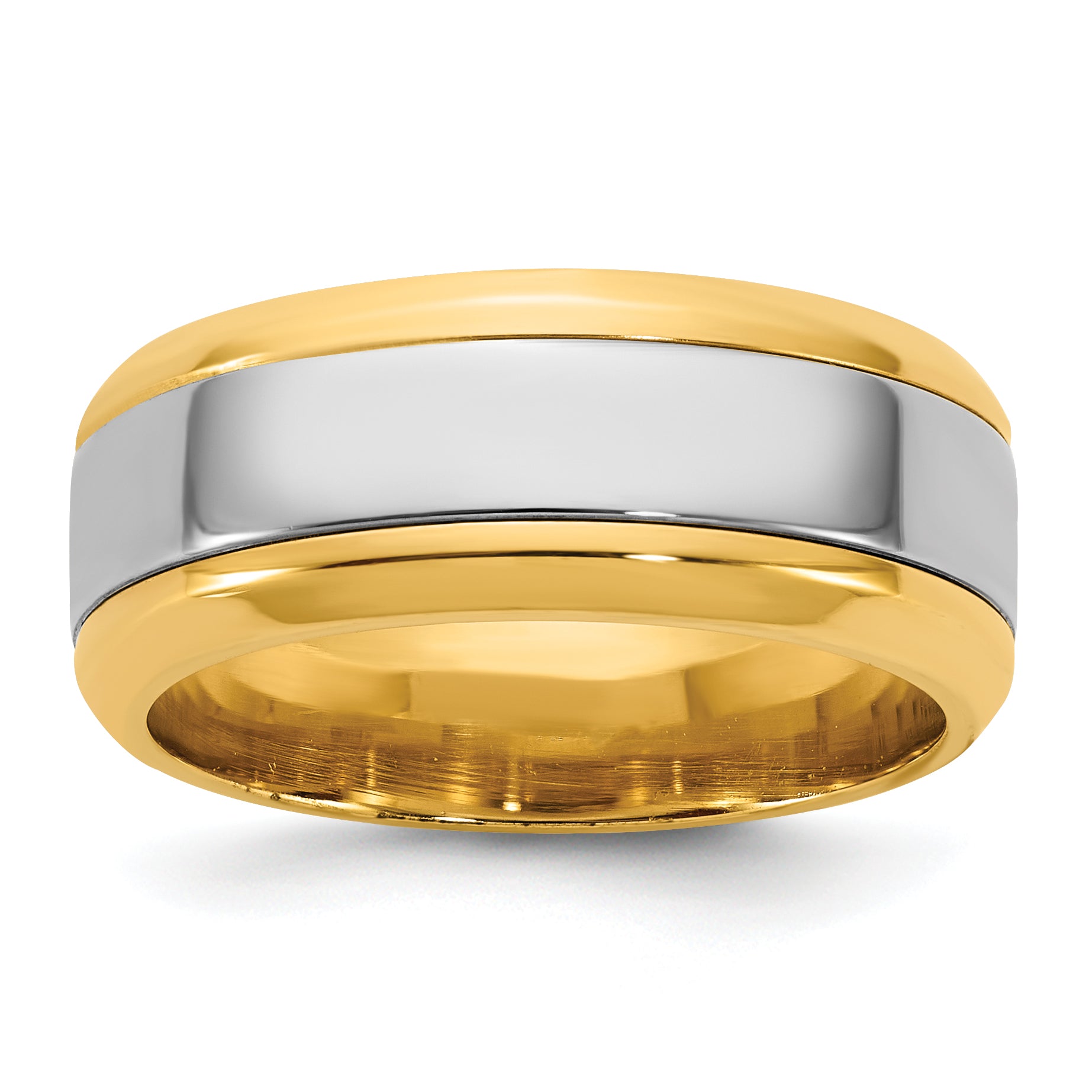 14K Two-Tone Gold Beveled Flat Comfort-Fit Wedding Band 8mm