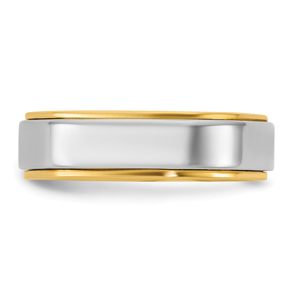 14k Two-Tone Yellow and White 6mm Step Edge Wedding Band