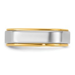 14k Two-Tone Y/W 6mm Step Edge Wedding Band Size 13.5