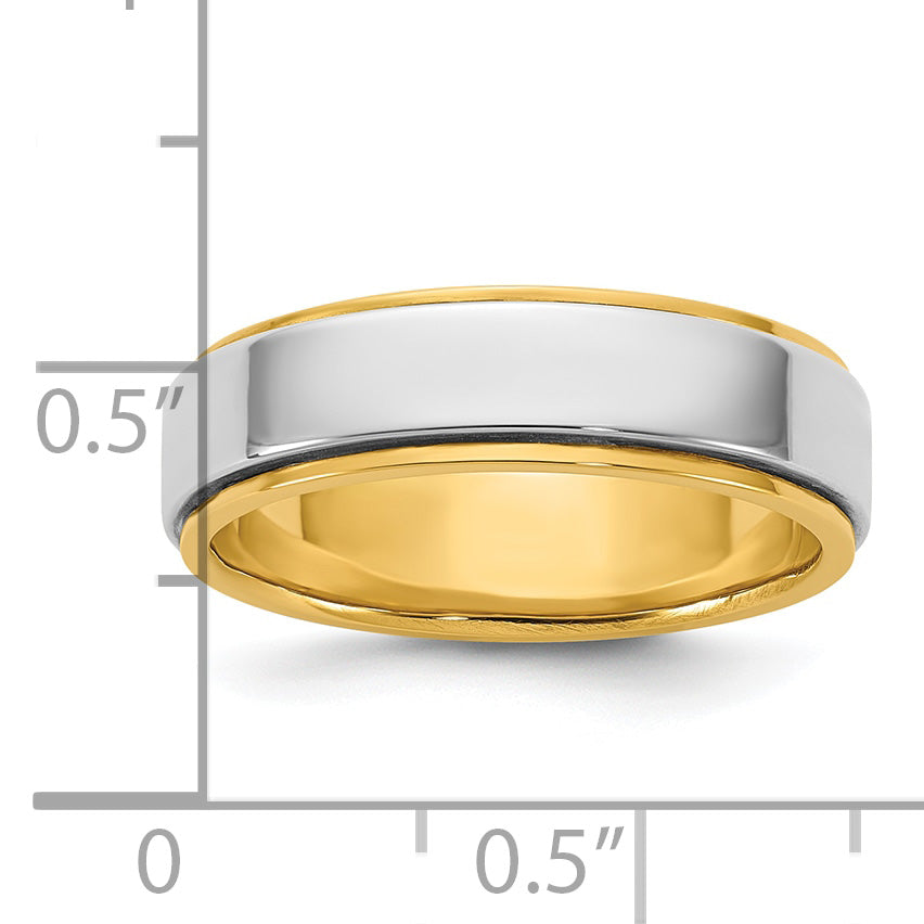 14k Two-Tone Y/W 6mm Step Edge Wedding Band Size 13.5
