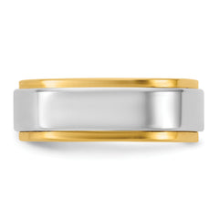 14k Two-Tone Y/W 7mm Step Edge Wedding Band Size 13.5