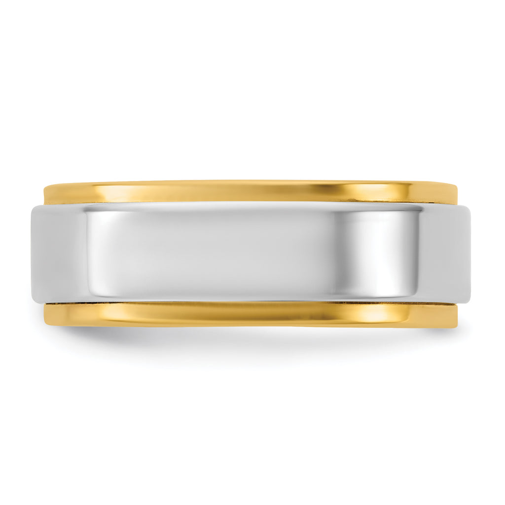 14k Two-Tone Yellow and White 7mm Step Edge Wedding Band