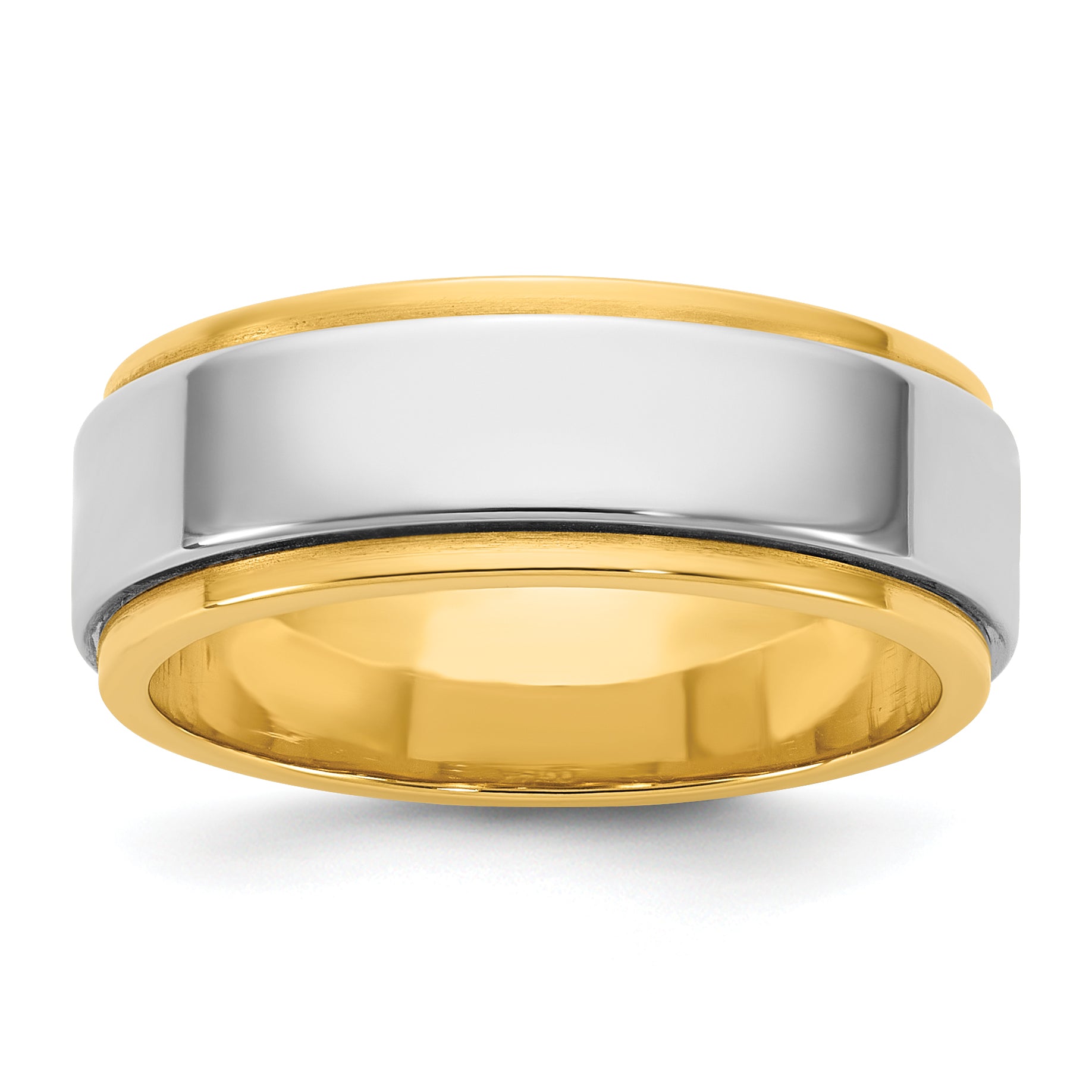 14k Two-Tone Y/W 7mm Step Edge Wedding Band Size 13.5
