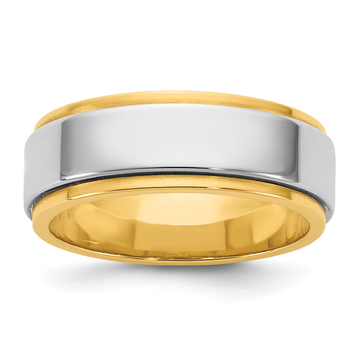 14k Two-Tone Y/W 7mm Step Edge Wedding Band Size 13.5