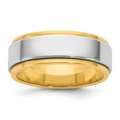 14k Two-Tone Y/W 7mm Step Edge Wedding Band Size 13.5