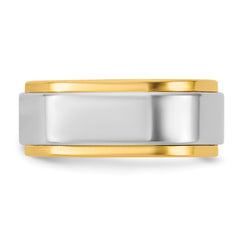 14k Two-Tone Y/W 8mm Step Edge Wedding Band Size 13.5