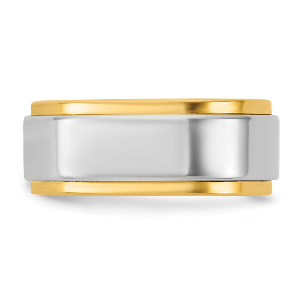 14k Two-Tone Yellow and White 8mm Step Edge Wedding Band