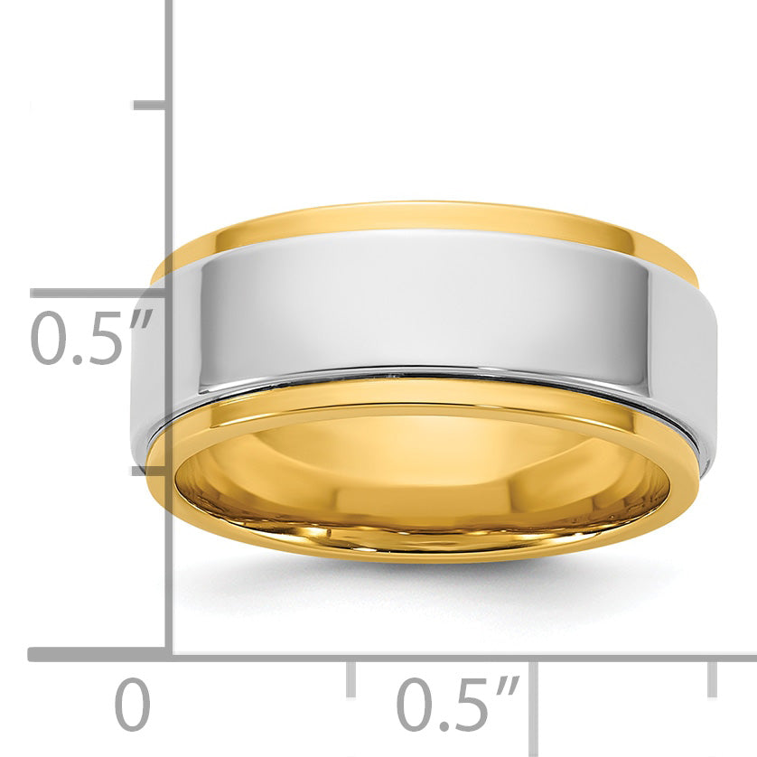 14k Two-Tone Y/W 8mm Step Edge Wedding Band Size 13.5