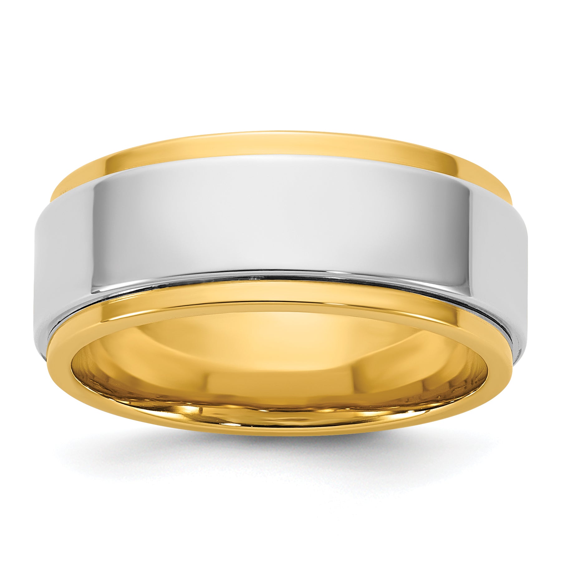 14k Two-Tone Y/W 8mm Step Edge Wedding Band Size 13.5