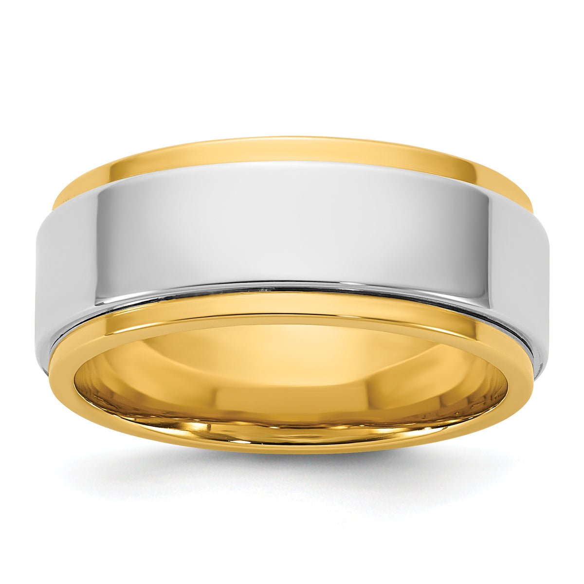 14k Two-Tone Y/W 8mm Step Edge Wedding Band Size 13.5