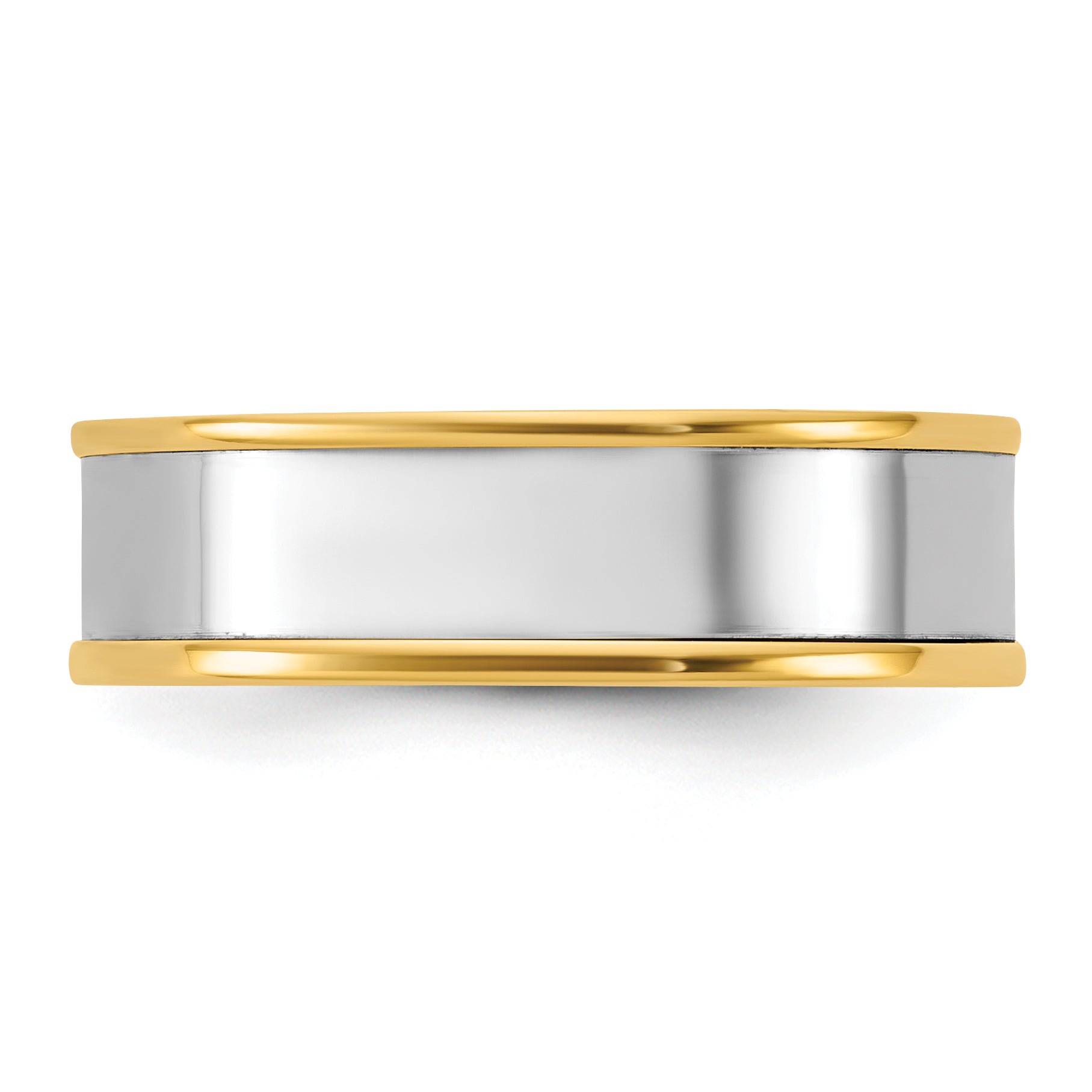 14k Two-Tone Y/W 6mm Step Up Flat Edge Wedding Band Size 13.5