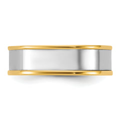 14k Two-Tone Y/W 6mm Step Up Flat Edge Wedding Band Size 13.5